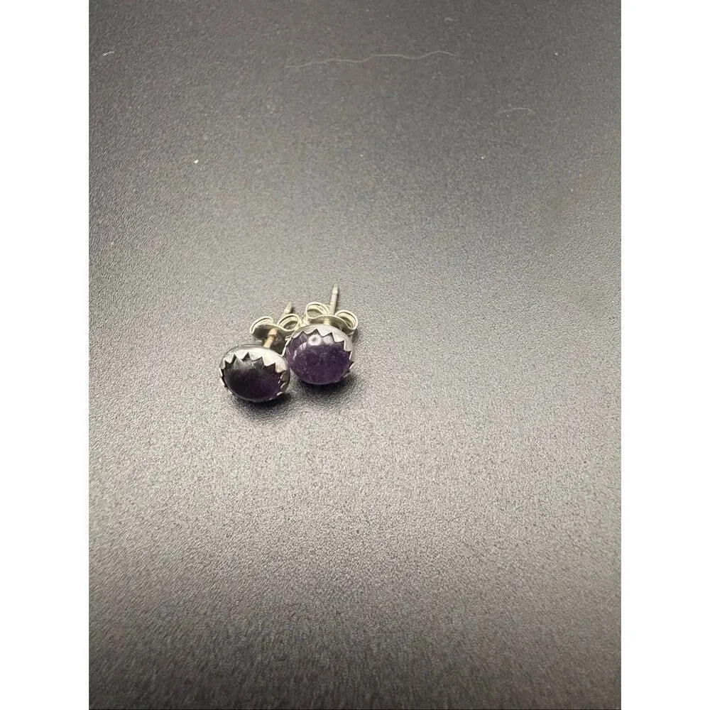 Purple Amethyst & Sterling Silver Stud Earrings, NEW, Handmade, Artisan